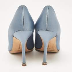 Pre Owned Manolo Blahnik Blue Satin Hangisi Pumps Size 37