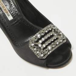 Manolo Blahnik Black Satin Matik Peep Toe Pumps Size 37.5