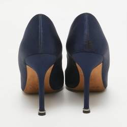 Pre Owned Manolo Blahnik Navy Blue Satin Hangisi Pumps Size 37