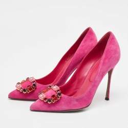 Manolo Blahnik Purple Suede Hangisi Pumps Size 37.5