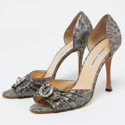 Manolo Blahnik Grey Leopard Print Suede Sedaraby D'Orsay Pumps Size 40.5