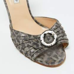 Manolo Blahnik Grey Leopard Print Suede Sedaraby D'Orsay Pumps Size 40.5