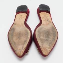 Pre Owned Manolo Blahnik Burgundy Satin Hangisi Crystal Embellished Flat Mules Size 39