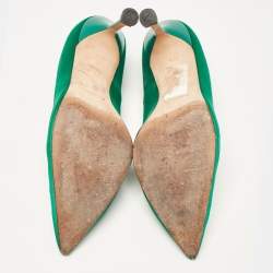 Pre Owned Manolo Blahnik Green Satin Eufrasia Pumps Size 37.5