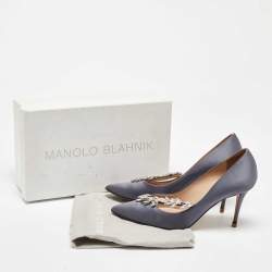 Pre Owned Manolo Blahnik Grey Satin Nadira Pointed Toe Pumps Size 39