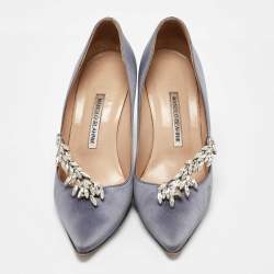 Pre Owned Manolo Blahnik Grey Satin Nadira Pointed Toe Pumps Size 39
