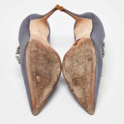 Pre Owned Manolo Blahnik Grey Satin Nadira Pointed Toe Pumps Size 39