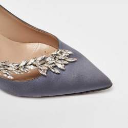 Pre Owned Manolo Blahnik Grey Satin Nadira Pointed Toe Pumps Size 39