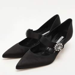 Manolo Blahnik Black Satin Verna Pumps Size 40