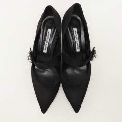 Manolo Blahnik Black Satin Verna Pumps Size 40