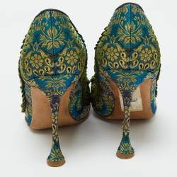 Pre Owned Manolo Blahnik Multicolor Brocade Fabric Hangisi Pointed Toe Pumps Size 40