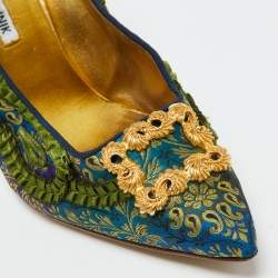 Pre Owned Manolo Blahnik Multicolor Brocade Fabric Hangisi Pointed Toe Pumps Size 40