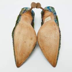 Pre Owned Manolo Blahnik Multicolor Brocade Fabric Hangisi Pointed Toe Pumps Size 40