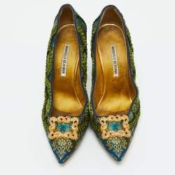 Pre Owned Manolo Blahnik Multicolor Brocade Fabric Hangisi Pointed Toe Pumps Size 40