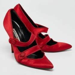 Manolo Blahnik Red Satin D'orsay Pumps Size 37