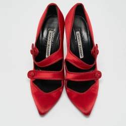 Manolo Blahnik Red Satin D'orsay Pumps Size 37