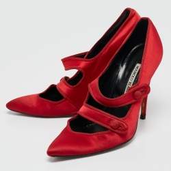 Manolo Blahnik Red Satin D'orsay Pumps Size 37