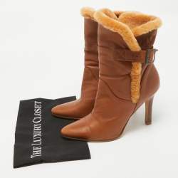 Manolo Blahnik Brown Fur and Leather Ankle Length Boots Size 39.5