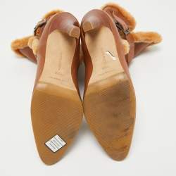Manolo Blahnik Brown Fur and Leather Ankle Length Boots Size 39.5