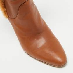 Manolo Blahnik Brown Fur and Leather Ankle Length Boots Size 39.5