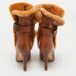 Manolo Blahnik Brown Fur and Leather Ankle Length Boots Size 39.5
