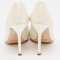 Pre Owned Manolo Blahnik Ivory Satin Hangisi Pumps Size 39.5