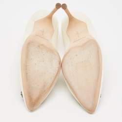 Pre Owned Manolo Blahnik Ivory Satin Hangisi Pumps Size 39.5