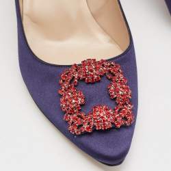 Pre Owned Manolo Blahnik Navy Blue Satin Hangisi Pumps Size 40