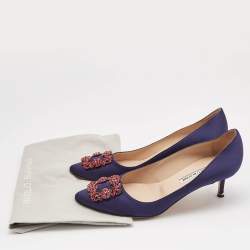 Pre Owned Manolo Blahnik Navy Blue Satin Hangisi Pumps Size 40