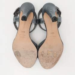Manolo Blahnik Metallic Blue Lizard Embossed Leather Ankle Strap Sandals Size 38.5