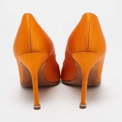 Manolo Blahnik Orange Satin Hangisi Crystal Embellished Pumps Size 36.5