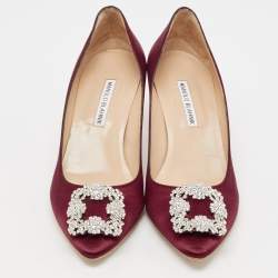 Pre Owned Manolo Blahnik Burgundy Satin Hangisi Pumps Size 40.5