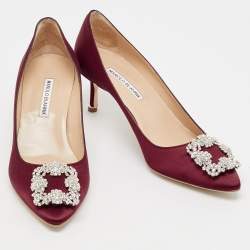 Pre Owned Manolo Blahnik Burgundy Satin Hangisi Pumps Size 40.5
