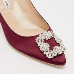 Pre Owned Manolo Blahnik Burgundy Satin Hangisi Pumps Size 40.5