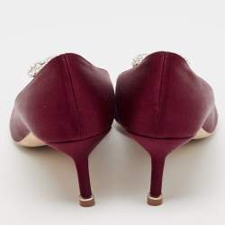 Pre Owned Manolo Blahnik Burgundy Satin Hangisi Pumps Size 40.5