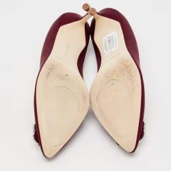 Pre Owned Manolo Blahnik Burgundy Satin Hangisi Pumps Size 40.5