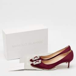 Pre Owned Manolo Blahnik Burgundy Satin Hangisi Pumps Size 40.5
