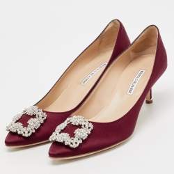 Pre Owned Manolo Blahnik Burgundy Satin Hangisi Pumps Size 40.5