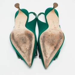 Pre Owned Manolo Blahnik Green Satin Dolores Slingback Pumps Size 39
