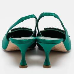 Pre Owned Manolo Blahnik Green Satin Dolores Slingback Pumps Size 39
