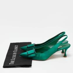 Pre Owned Manolo Blahnik Green Satin Dolores Slingback Pumps Size 39