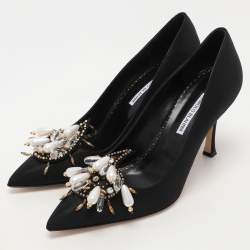 Pre Owned Manolo Blahnik Black Nylon Orientalia Pumps Size 41