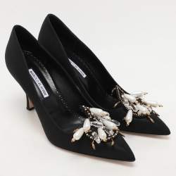 Pre Owned Manolo Blahnik Black Nylon Orientalia Pumps Size 41