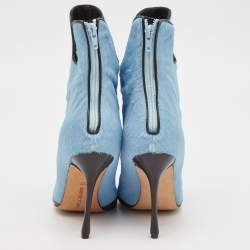 Manolo Blahnik Blue/Black Calf Hair and Leather Bow Ankle Length Boots Size 37