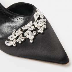 Manolo Blahnik Black Satin Crystal Embellished Lurum Mules Size 40