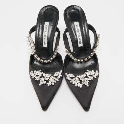 Manolo Blahnik Black Satin Crystal Embellished Lurum Mules Size 40