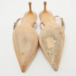Manolo Blahnik Beige Satin Crystal Embellished Lurum Pointed Toe Mules Size 38