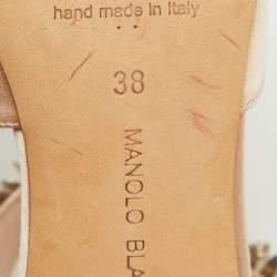 Manolo Blahnik Beige Satin Crystal Embellished Lurum Pointed Toe Mules Size 38