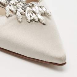 Manolo Blahnik Grey Satin Nadira Crystal Embellished Pointed Toe Pumps Size 38