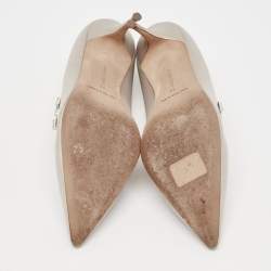 Manolo Blahnik Grey Satin Nadira Crystal Embellished Pointed Toe Pumps Size 38